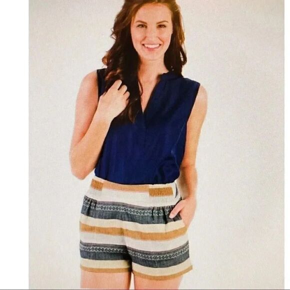 MUD PIE WOMEN STRIPE COTTON SHORTS Sz L - Picture 1 of 6